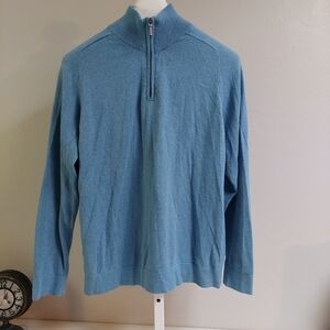 LL Bean Blue Large Reg Shirt Pullover Zip‎ Moc Neck Cotton Cashmere Sweater Soft
